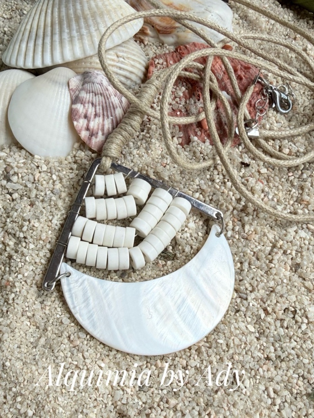Monumental White and Natural mother of pearl mShell Pendant Necklace